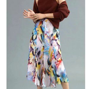 Anthropologie 8 NWT A-Line Midi Skirt Watercolor Art Vibrant Abstract.